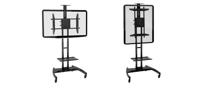 El televisor sobre el soporte de piso se instala de forma vertical y horizontal
